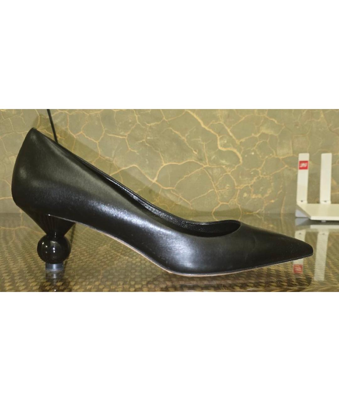 WEEKEND MAX MARA Черные кожаные лодочки на низком каблуке, фото 5