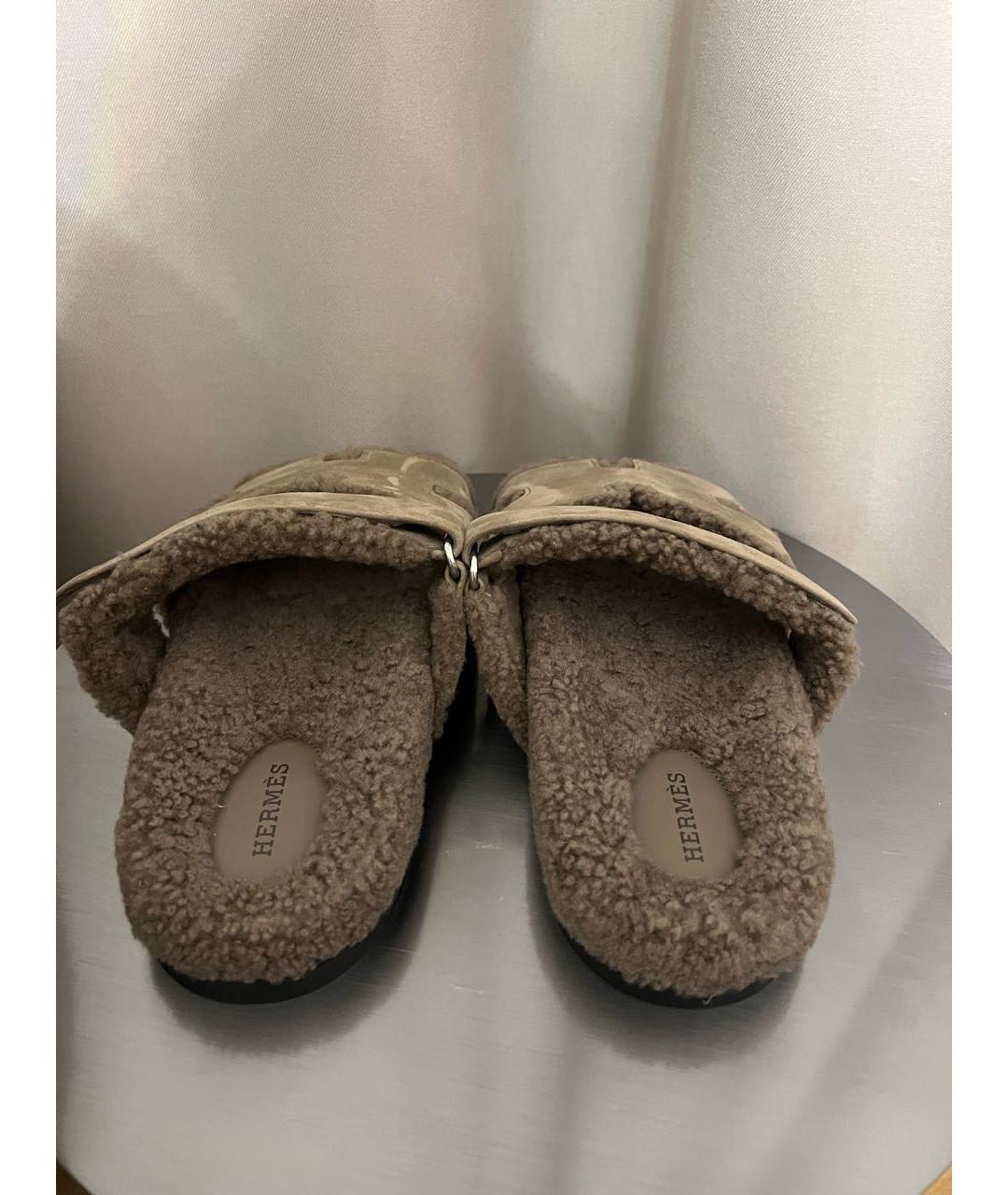 HERMES Бежевые замшевые шлепанцы, фото 4