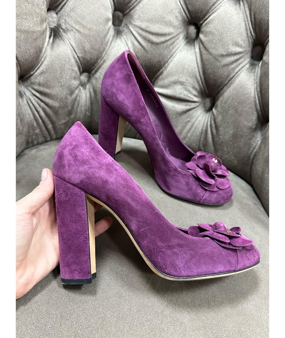 CHANEL Фиолетовые замшевые туфли, фото 7