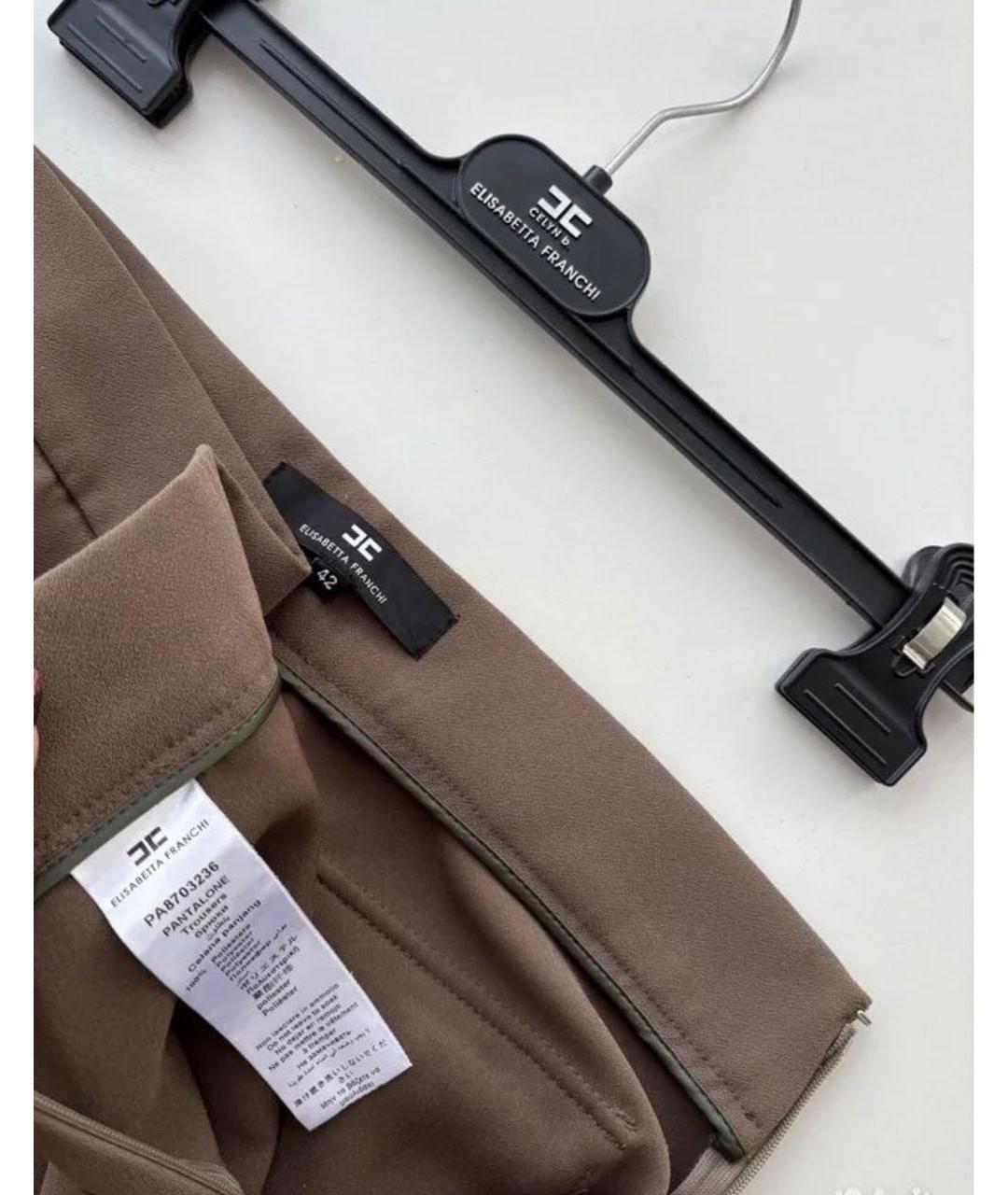 ELISABETTA FRANCHI Хаки полиэстеровые прямые брюки, фото 3