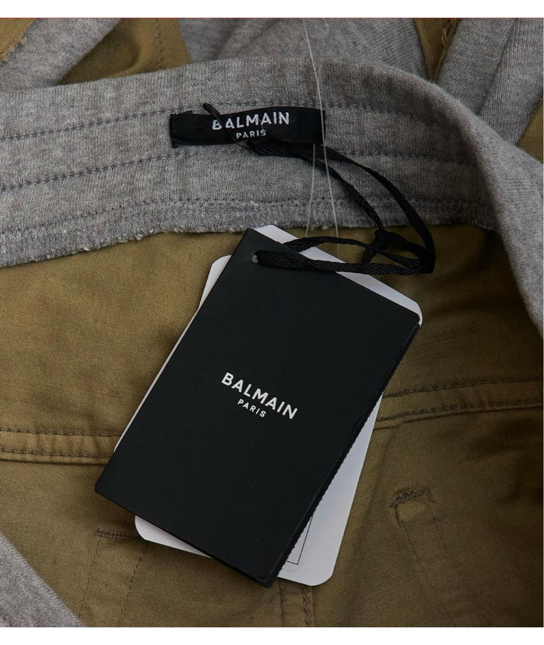 BALMAIN Хаки хлопко-эластановые повседневные брюки, фото 7
