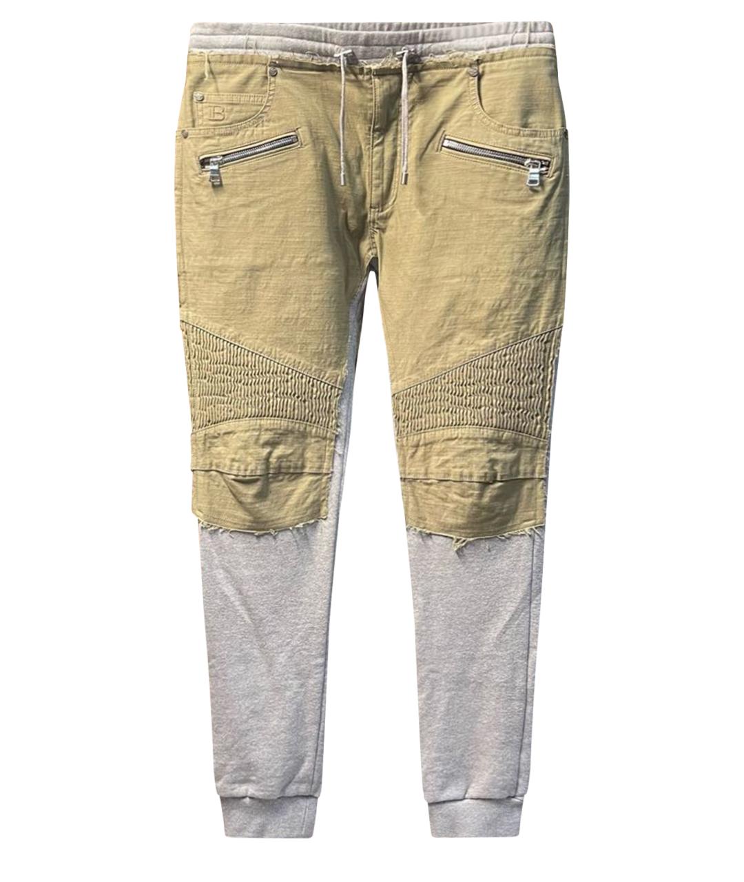 BALMAIN Хаки хлопко-эластановые повседневные брюки, фото 1
