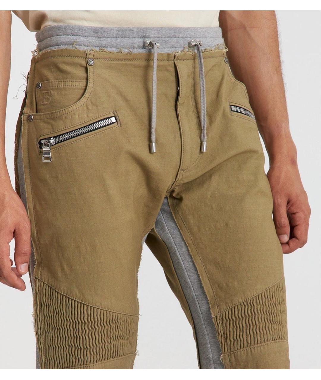 BALMAIN Хаки хлопко-эластановые повседневные брюки, фото 3