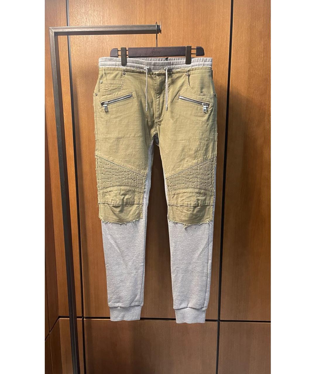 BALMAIN Хаки хлопко-эластановые повседневные брюки, фото 9