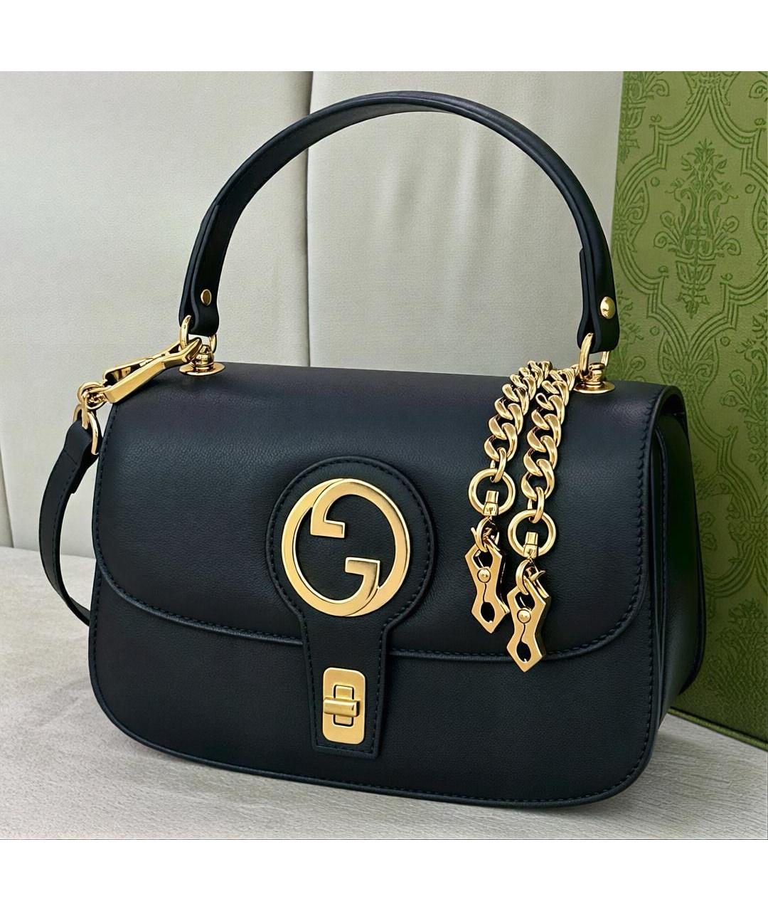 GUCCI Черная кожаная сумка с короткими ручками, фото 2