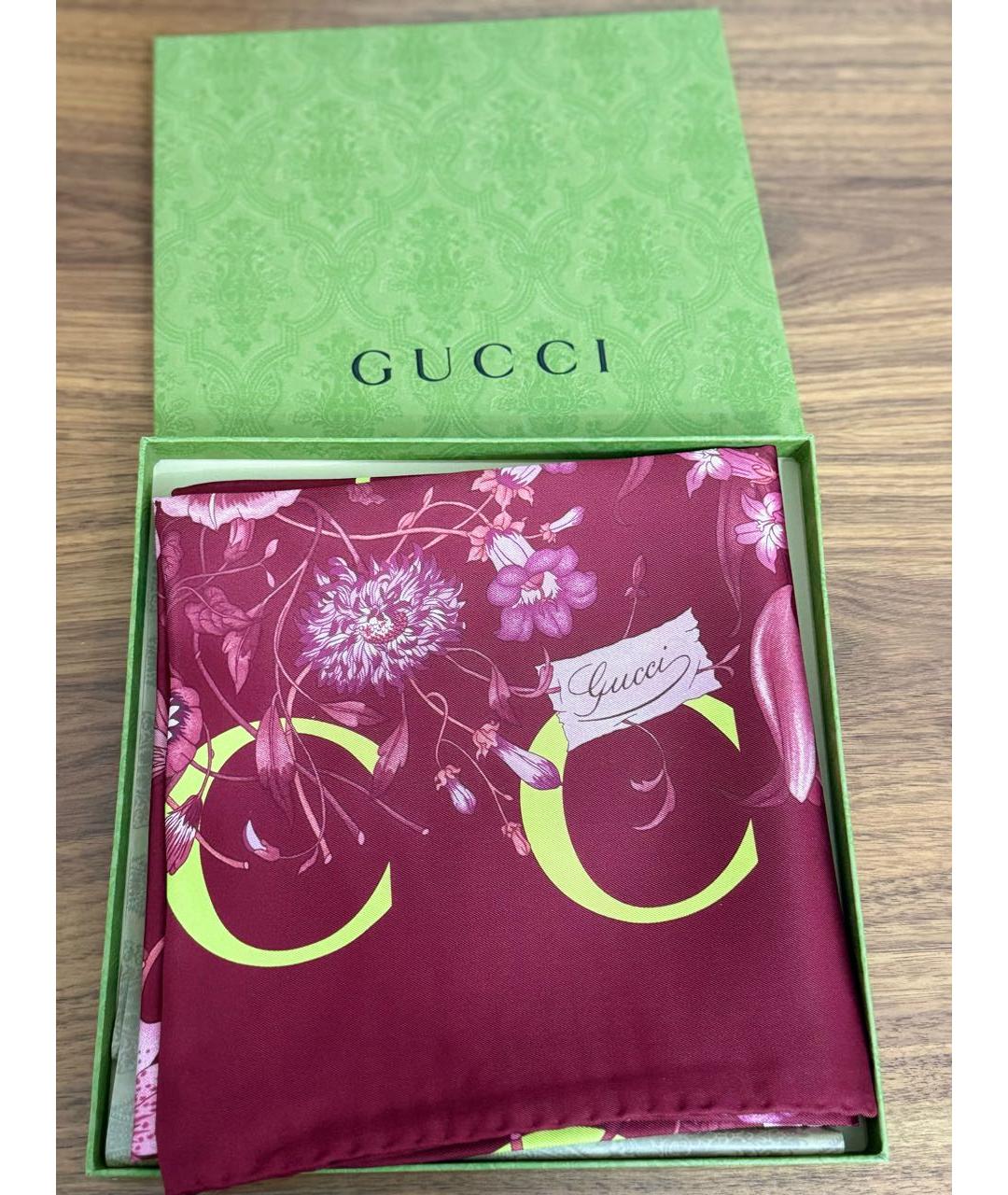 GUCCI Бордовый шелковый платок, фото 5