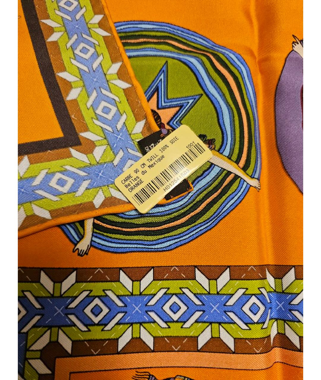 HERMES Оранжевый шелковый платок, фото 2