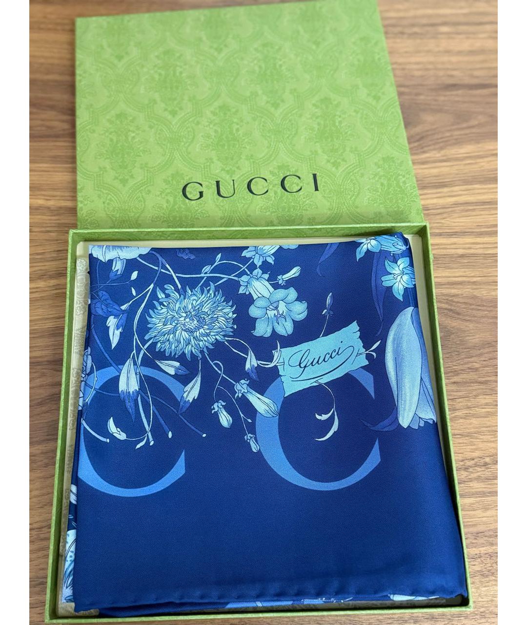 GUCCI Синий шелковый платок, фото 7