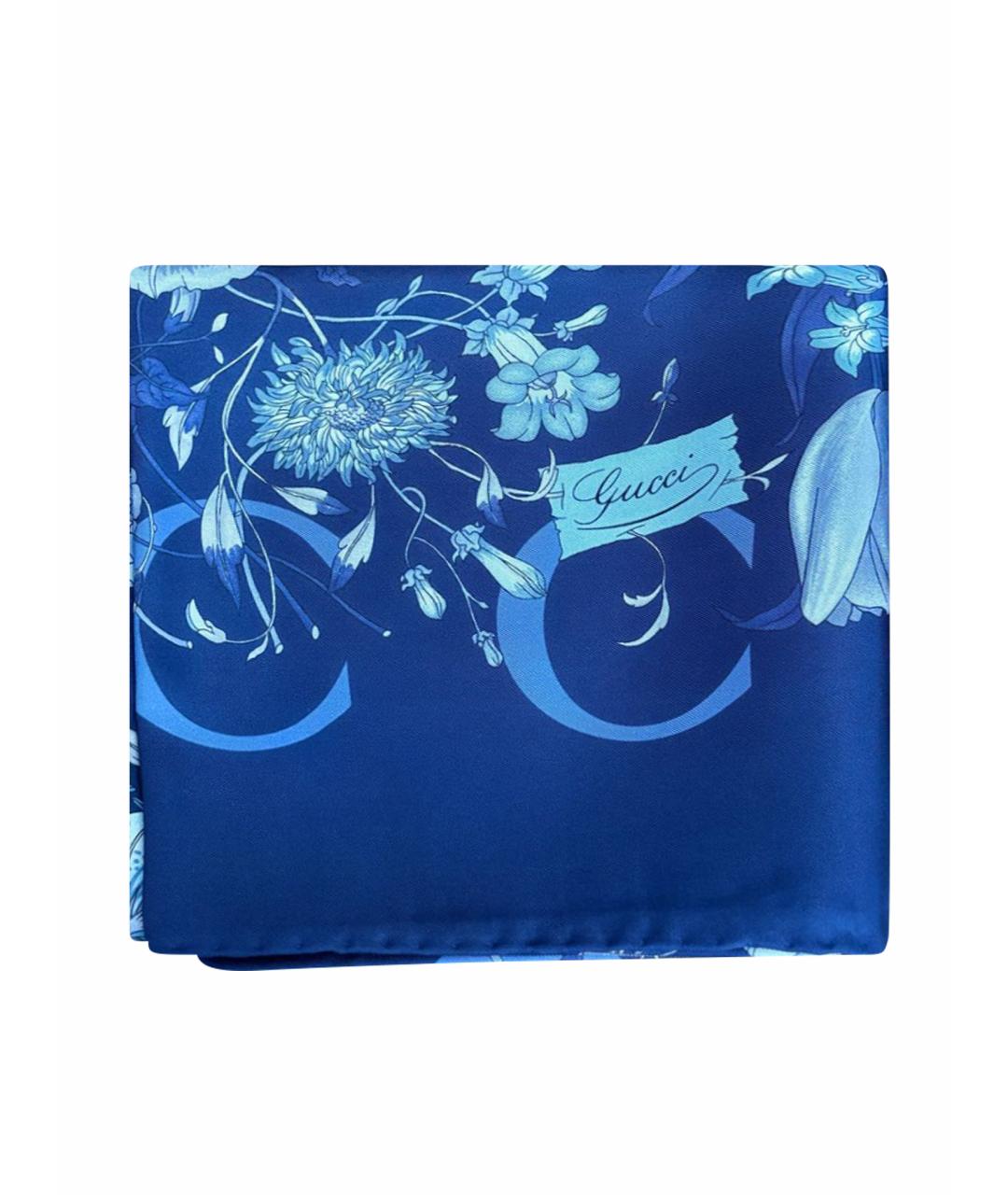 GUCCI Синий шелковый платок, фото 1