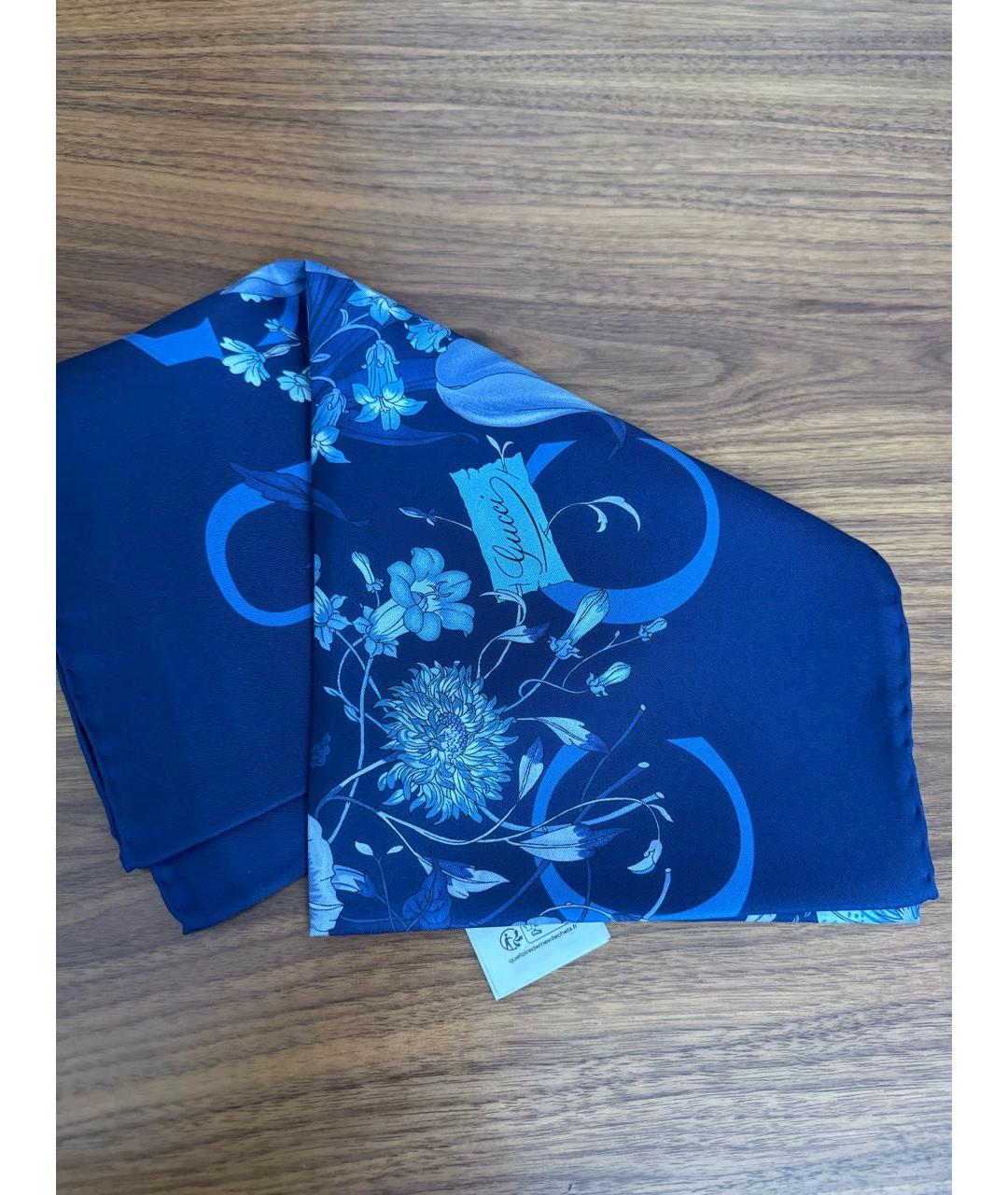 GUCCI Синий шелковый платок, фото 3
