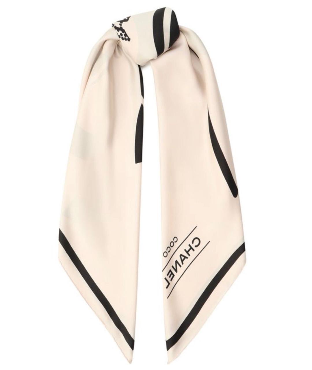 CHANEL Бежевый шелковый платок, фото 4