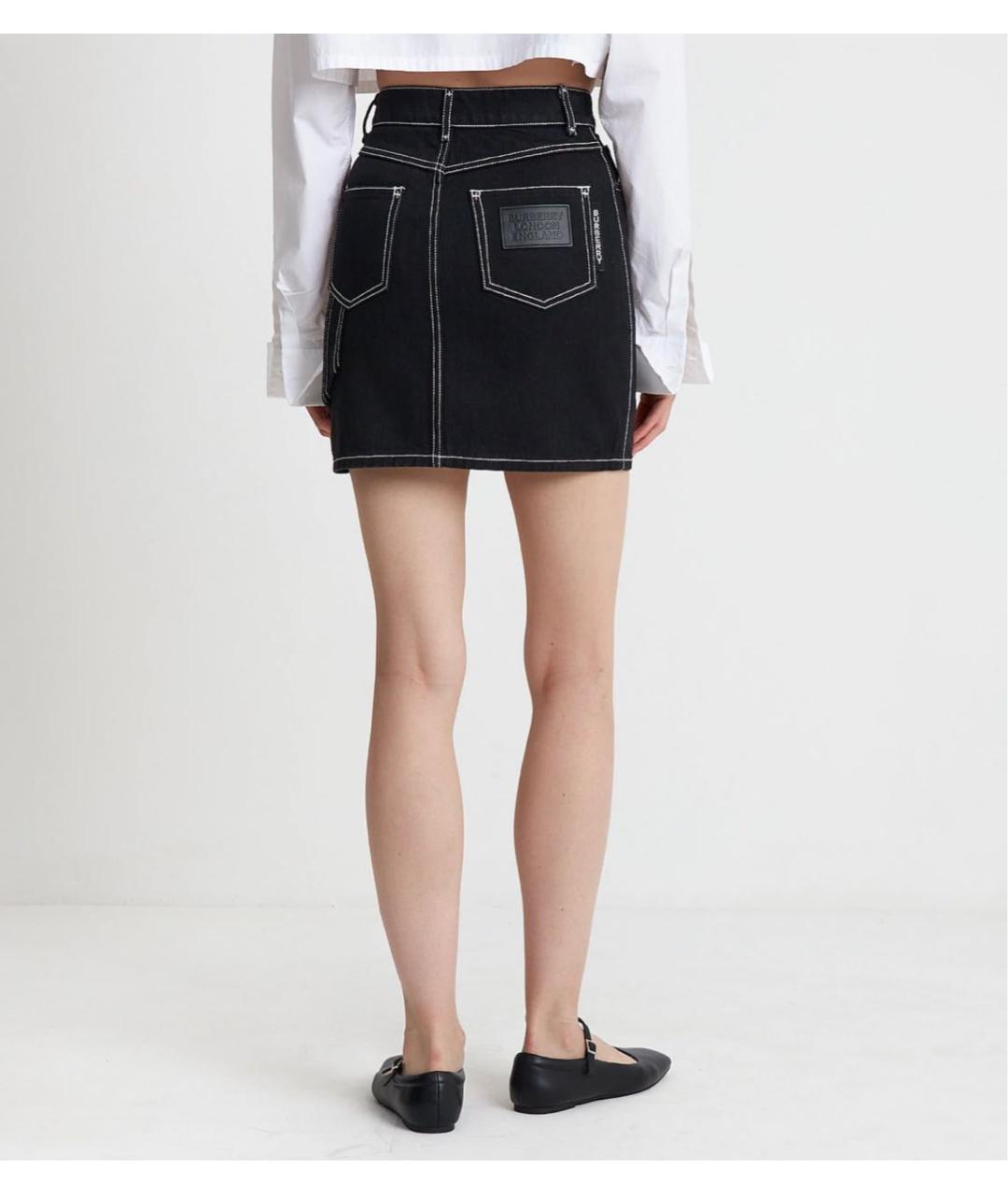 BURBERRY Черная деним юбка мини, фото 2