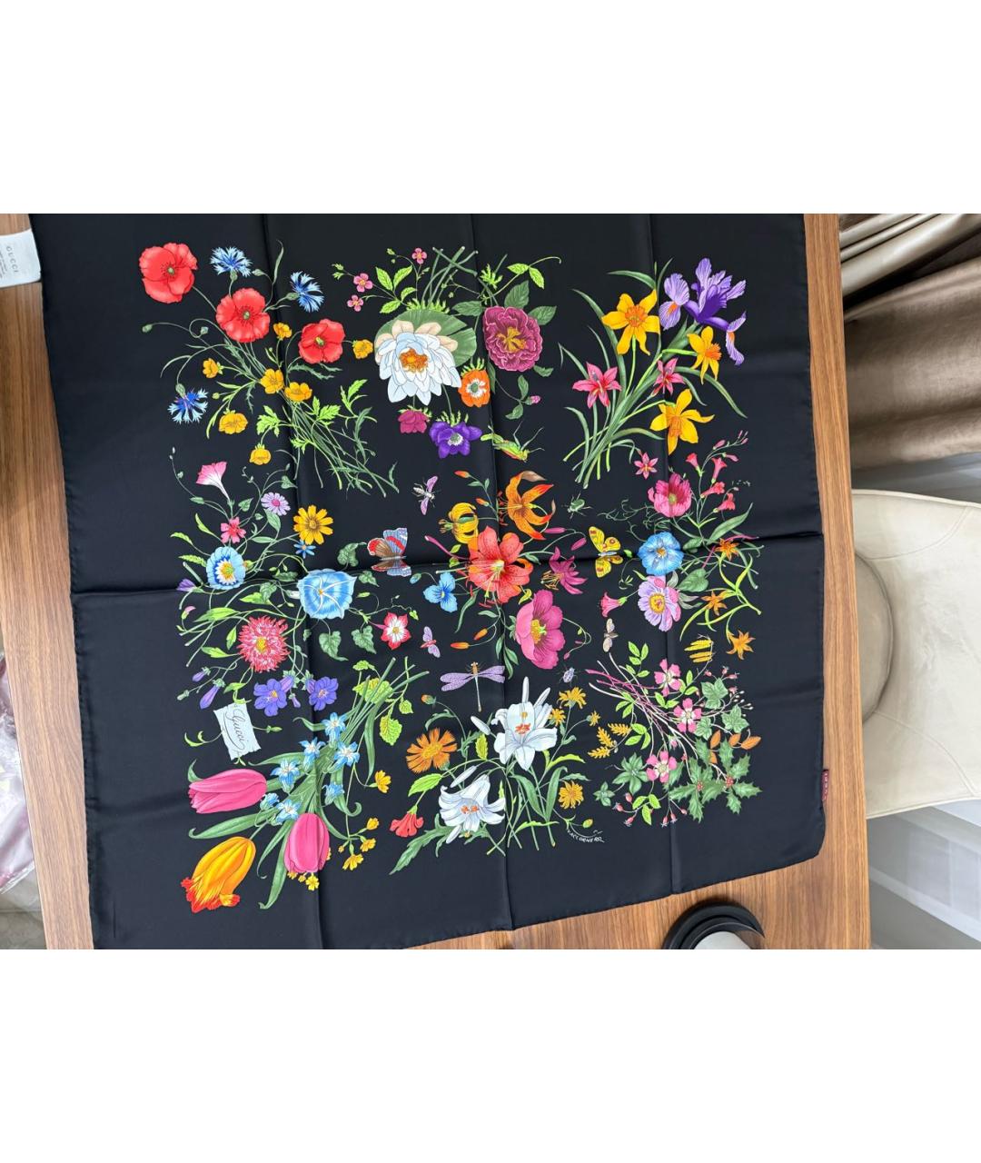 GUCCI Черный шелковый платок, фото 2