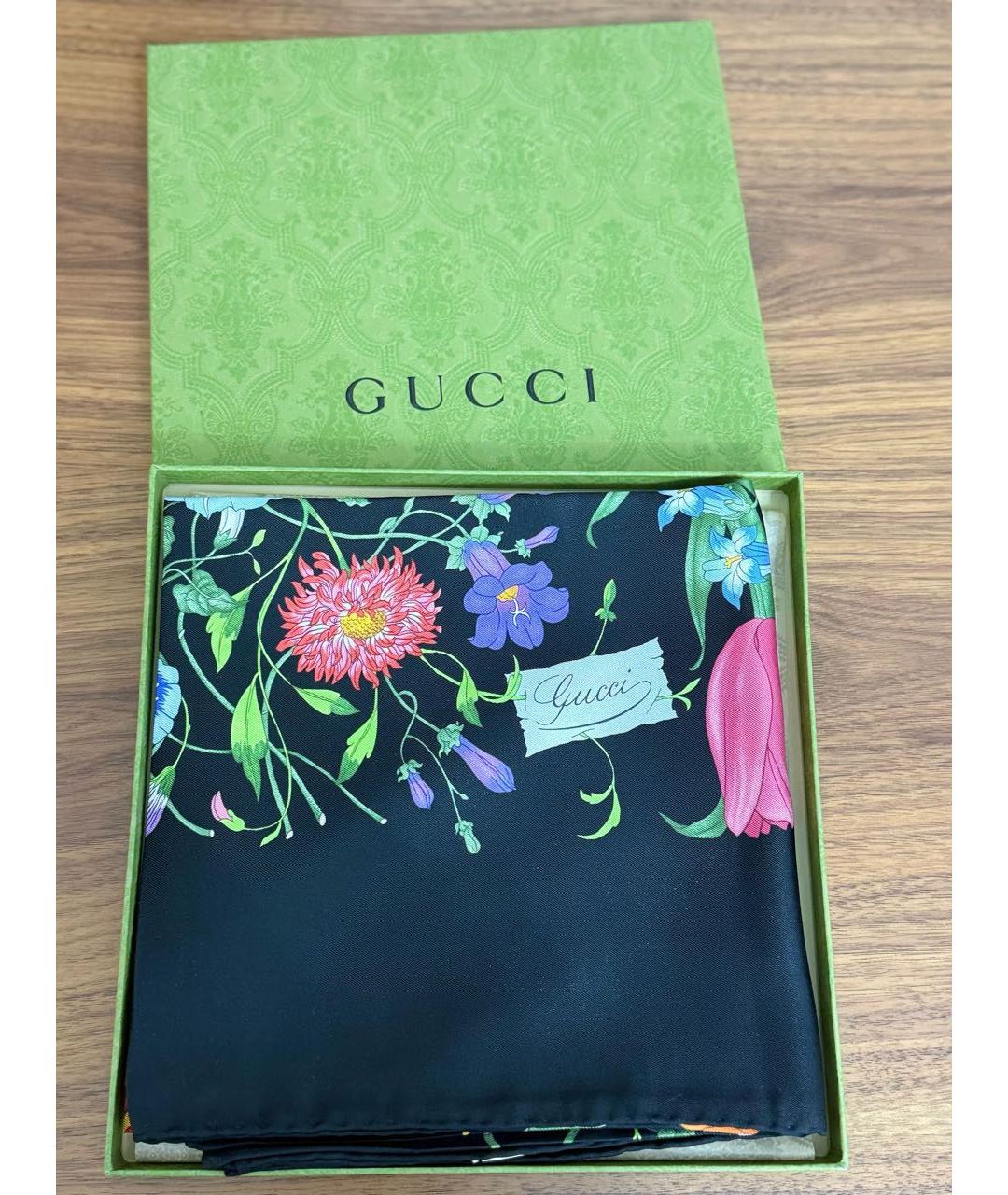 GUCCI Черный шелковый платок, фото 3