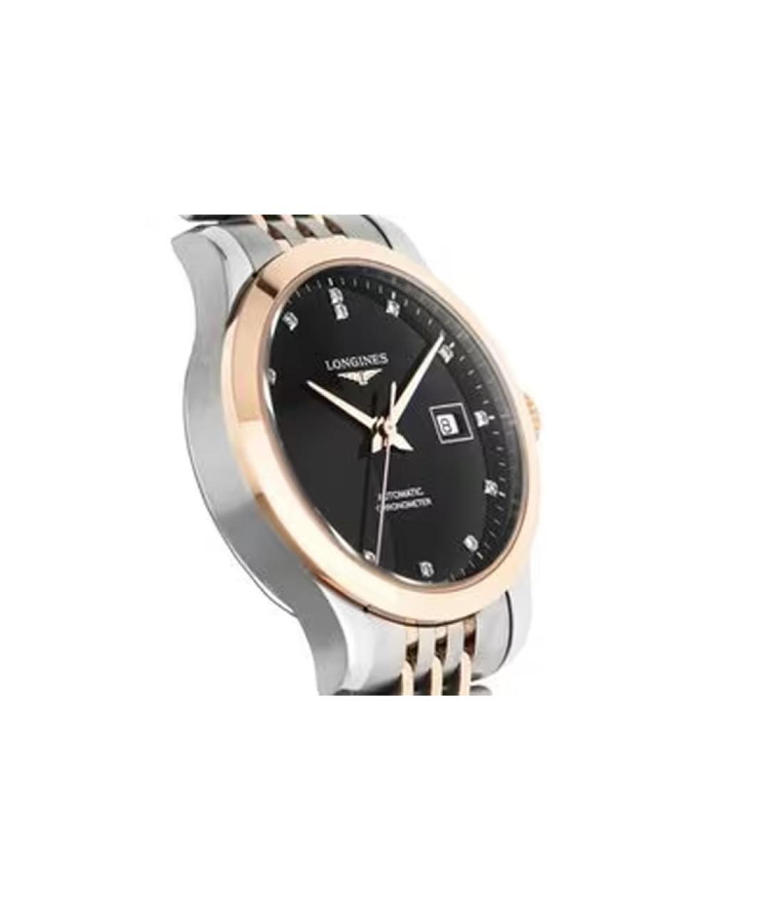 LONGINES Черные часы из золота и стали, фото 2