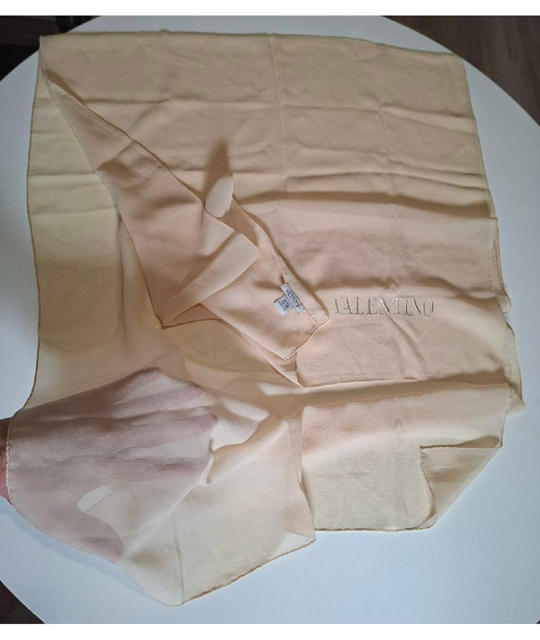 VALENTINO Бежевый шелковый шарф, фото 2