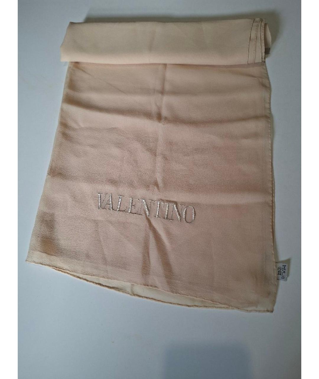 VALENTINO Бежевый шелковый шарф, фото 4