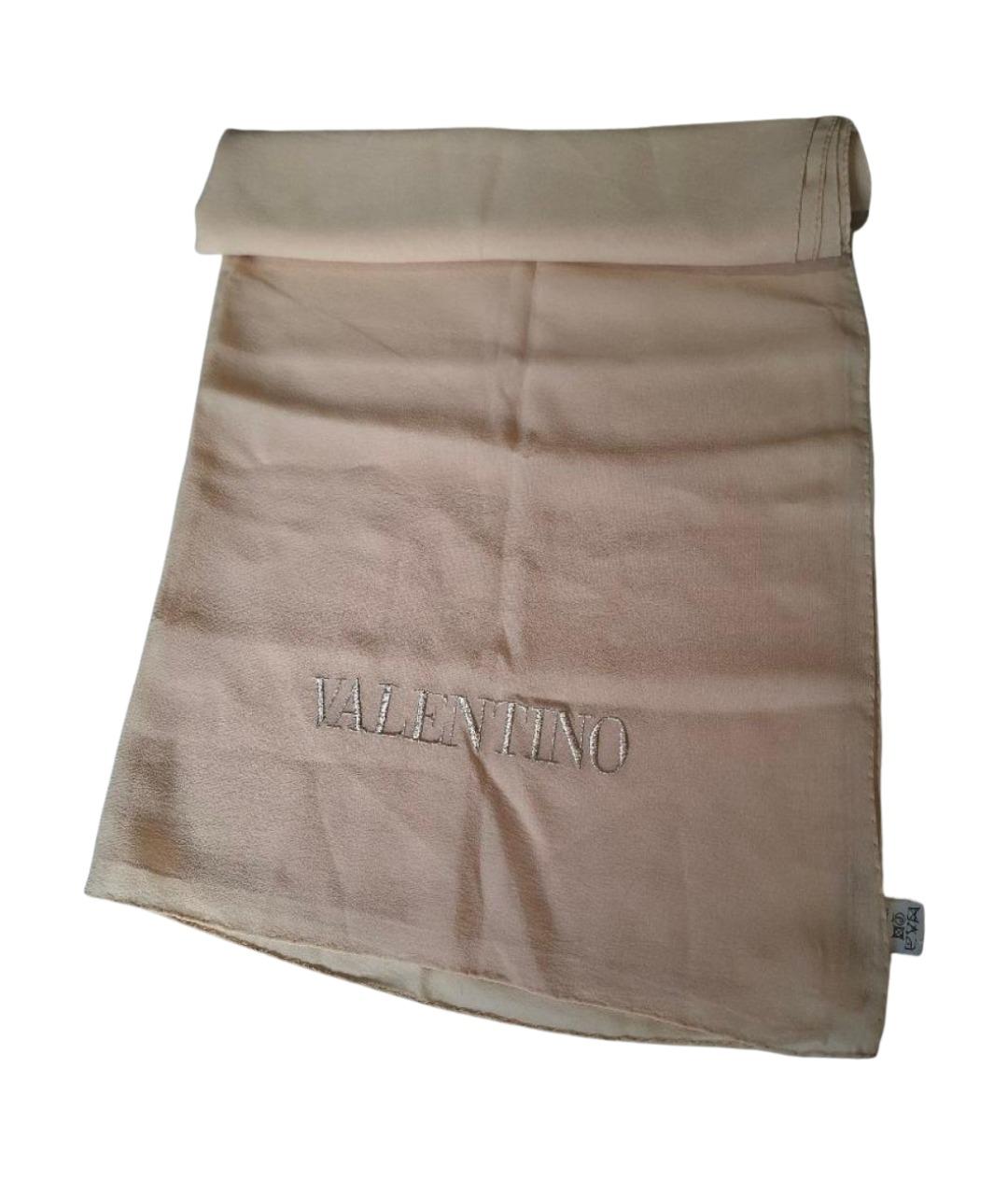 VALENTINO Бежевый шелковый шарф, фото 1