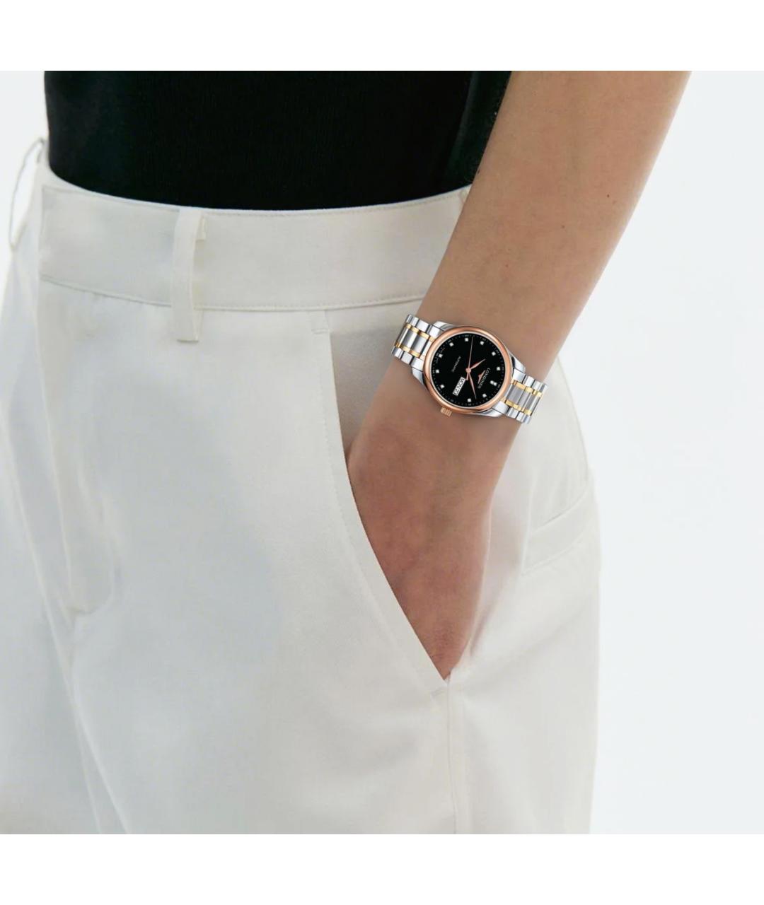 LONGINES Черные часы из розового золота, фото 5