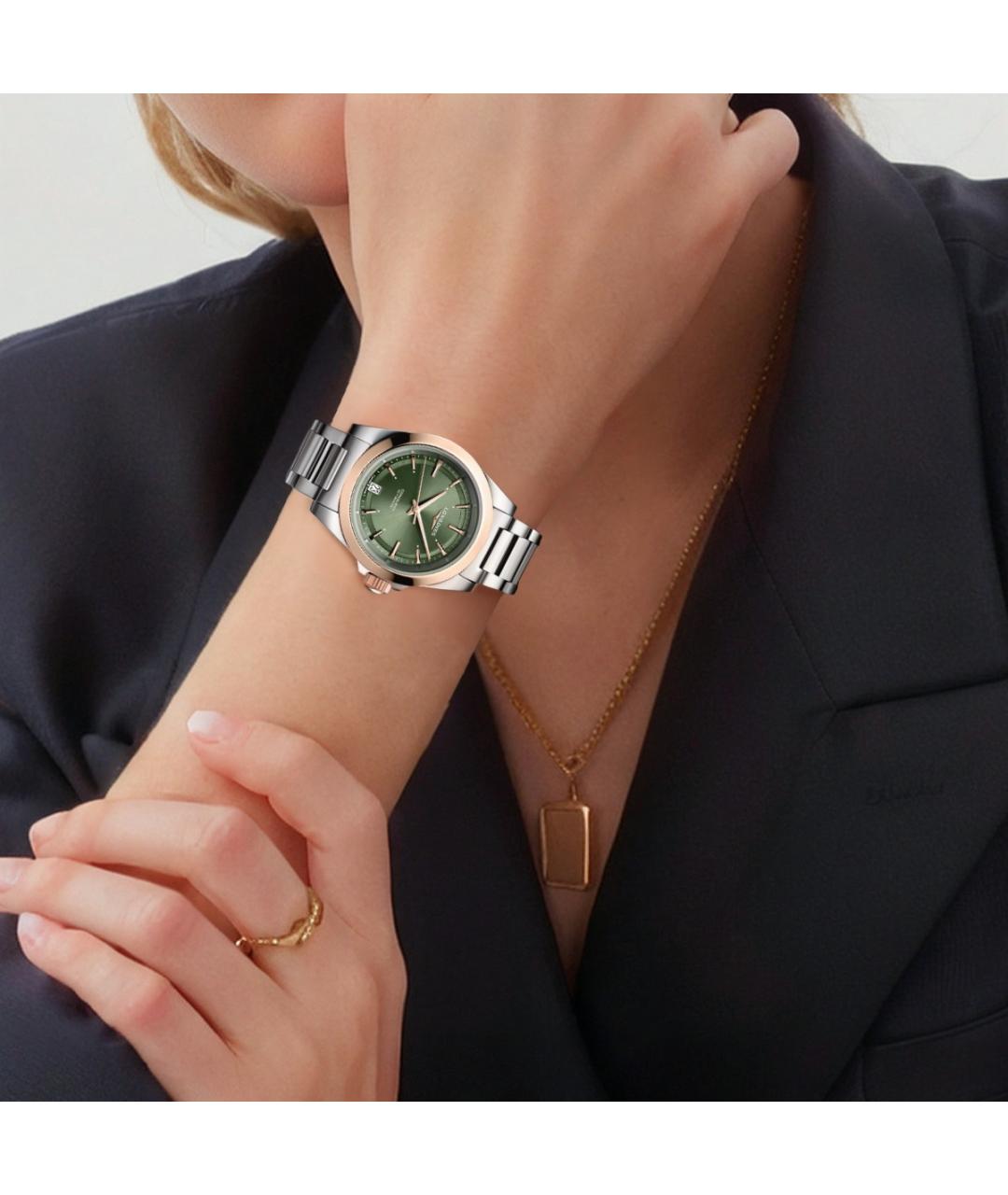 LONGINES Зеленые часы из розового золота, фото 3