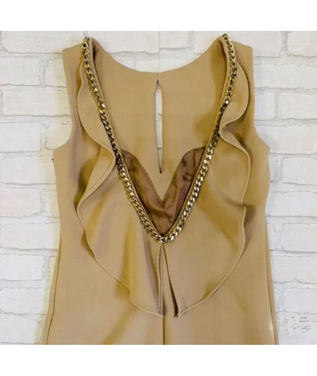 ELISABETTA FRANCHI Бежевое вискозное коктейльное платье, фото 6