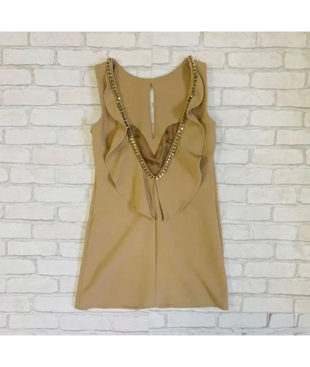 ELISABETTA FRANCHI Бежевое вискозное коктейльное платье, фото 2