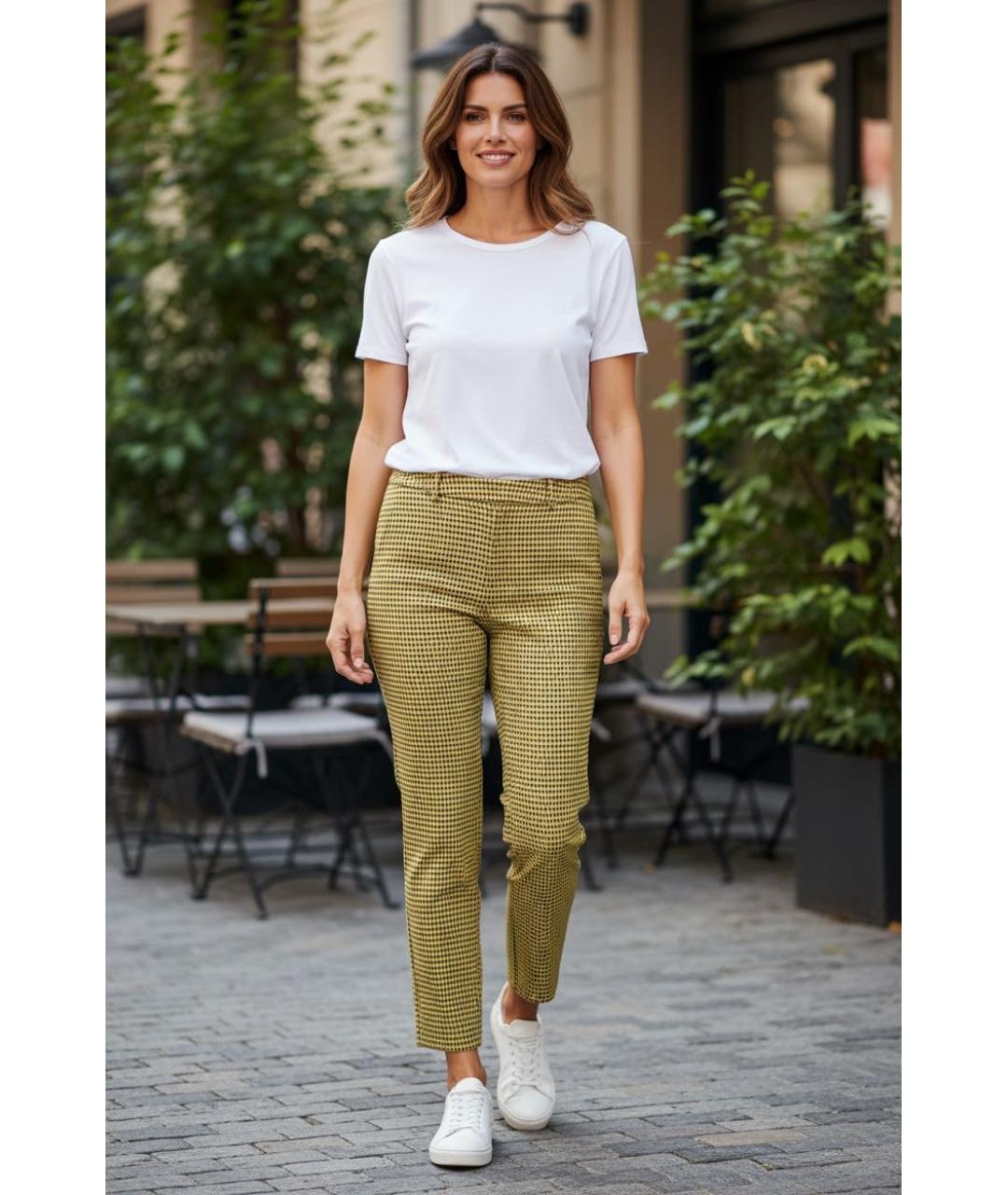 WEEKEND MAX MARA Желтые хлопко-эластановые прямые брюки, фото 7