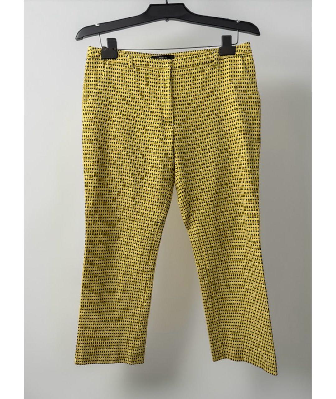 WEEKEND MAX MARA Желтые хлопко-эластановые прямые брюки, фото 3