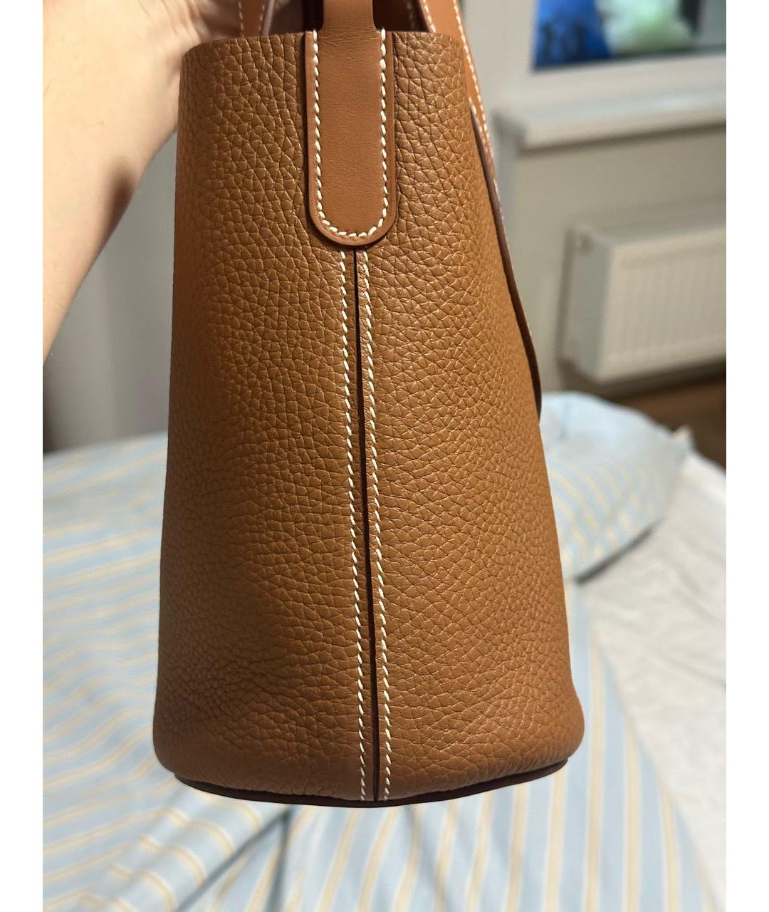 HERMES Коричневая кожаная сумка с короткими ручками, фото 4