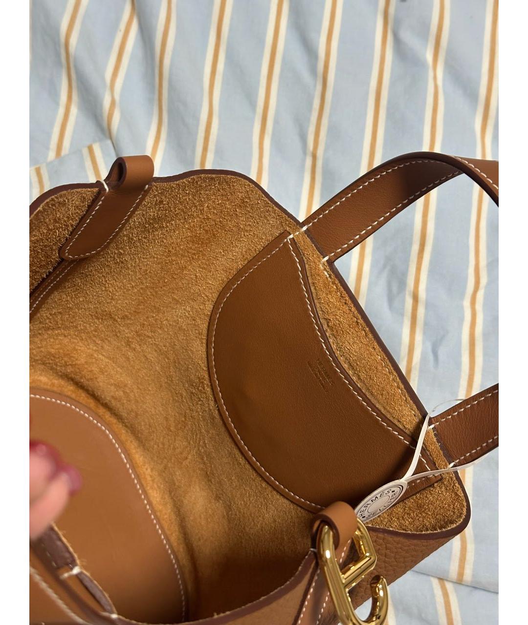 HERMES Коричневая кожаная сумка с короткими ручками, фото 7