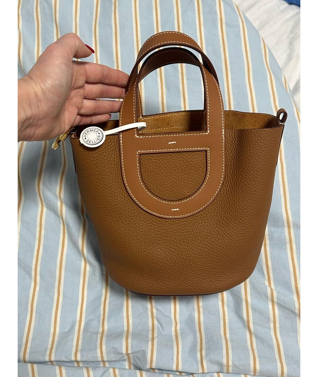 HERMES Коричневая кожаная сумка с короткими ручками, фото 2