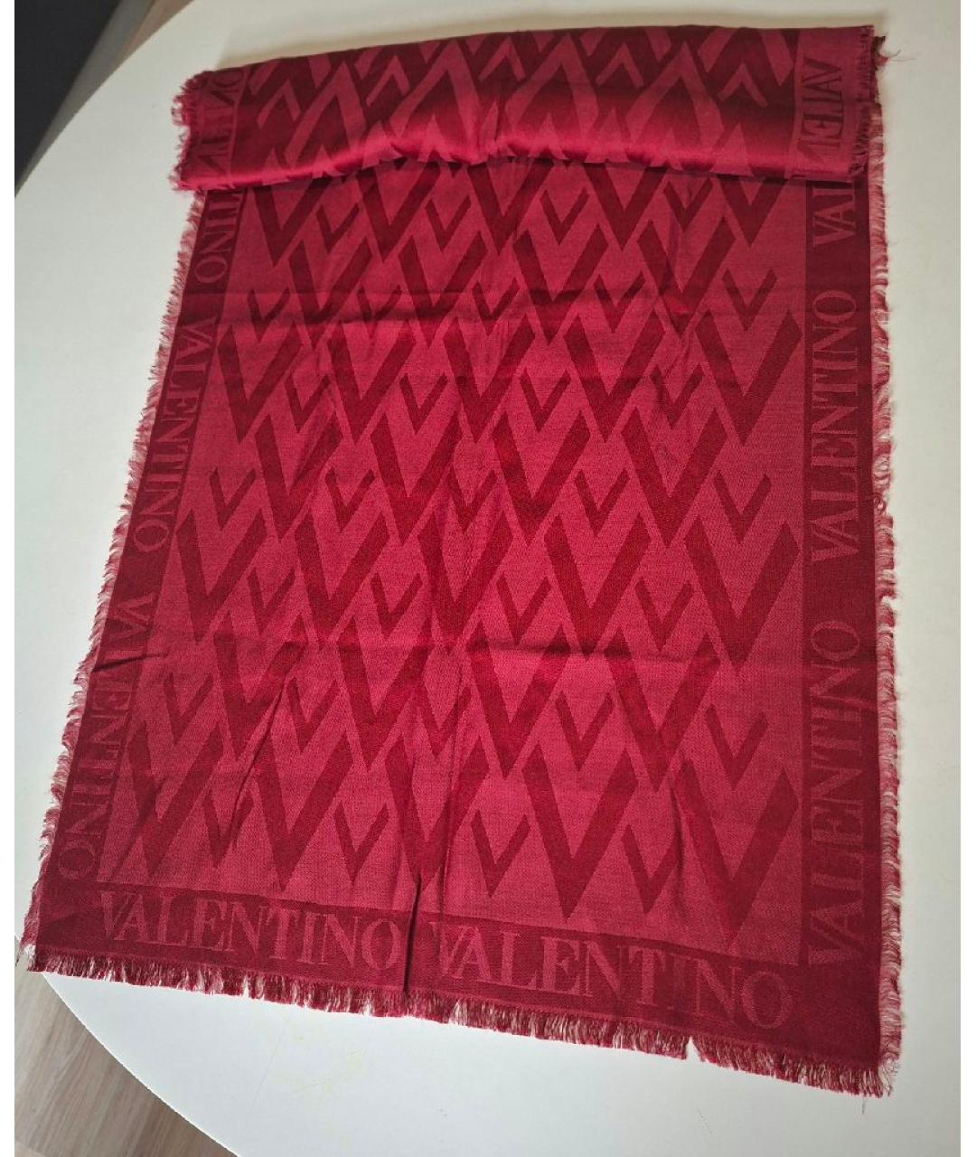 VALENTINO Бордовый шелковый шарф, фото 5