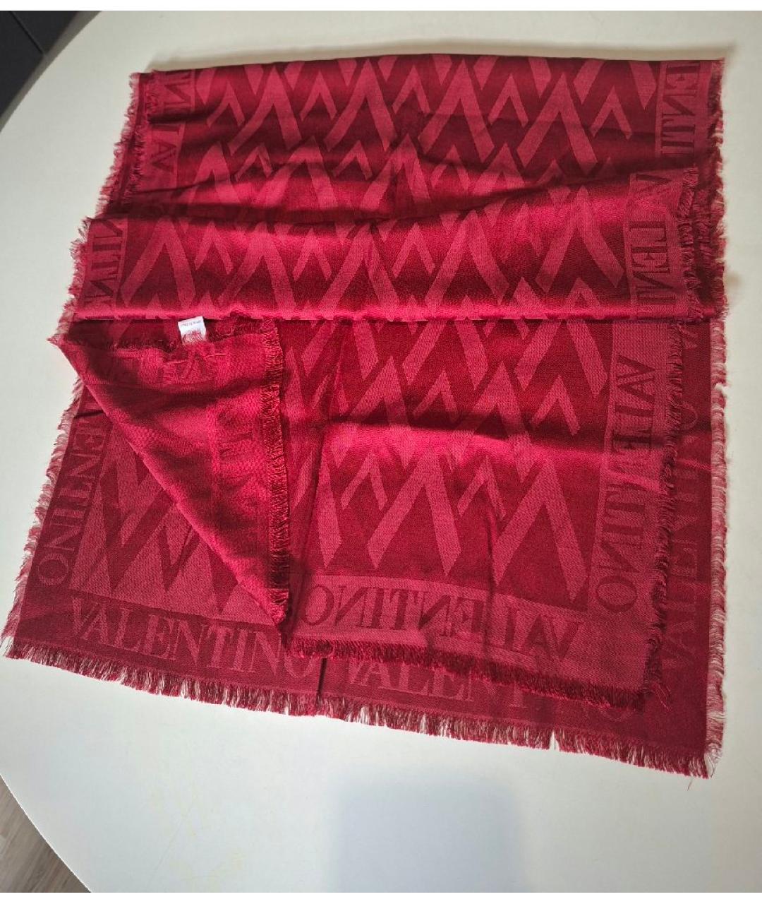 VALENTINO Бордовый шелковый шарф, фото 4