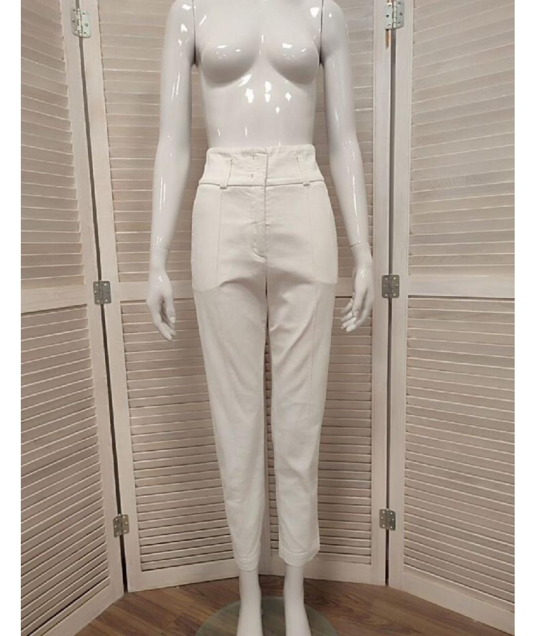PESERICO Белые хлопко-эластановые прямые брюки, фото 10
