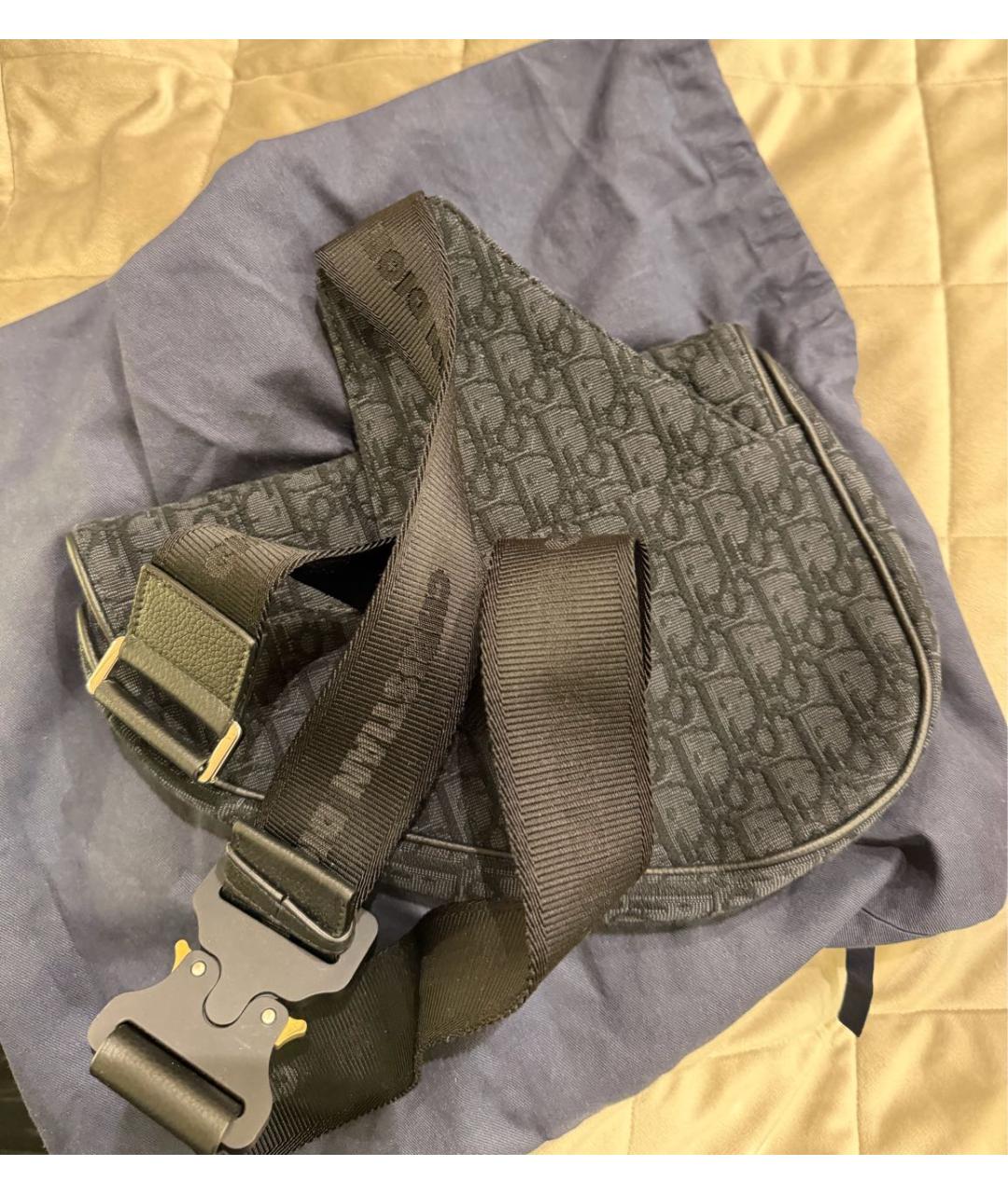 CHRISTIAN DIOR Темно-синяя жаккардовая сумка на плечо, фото 3