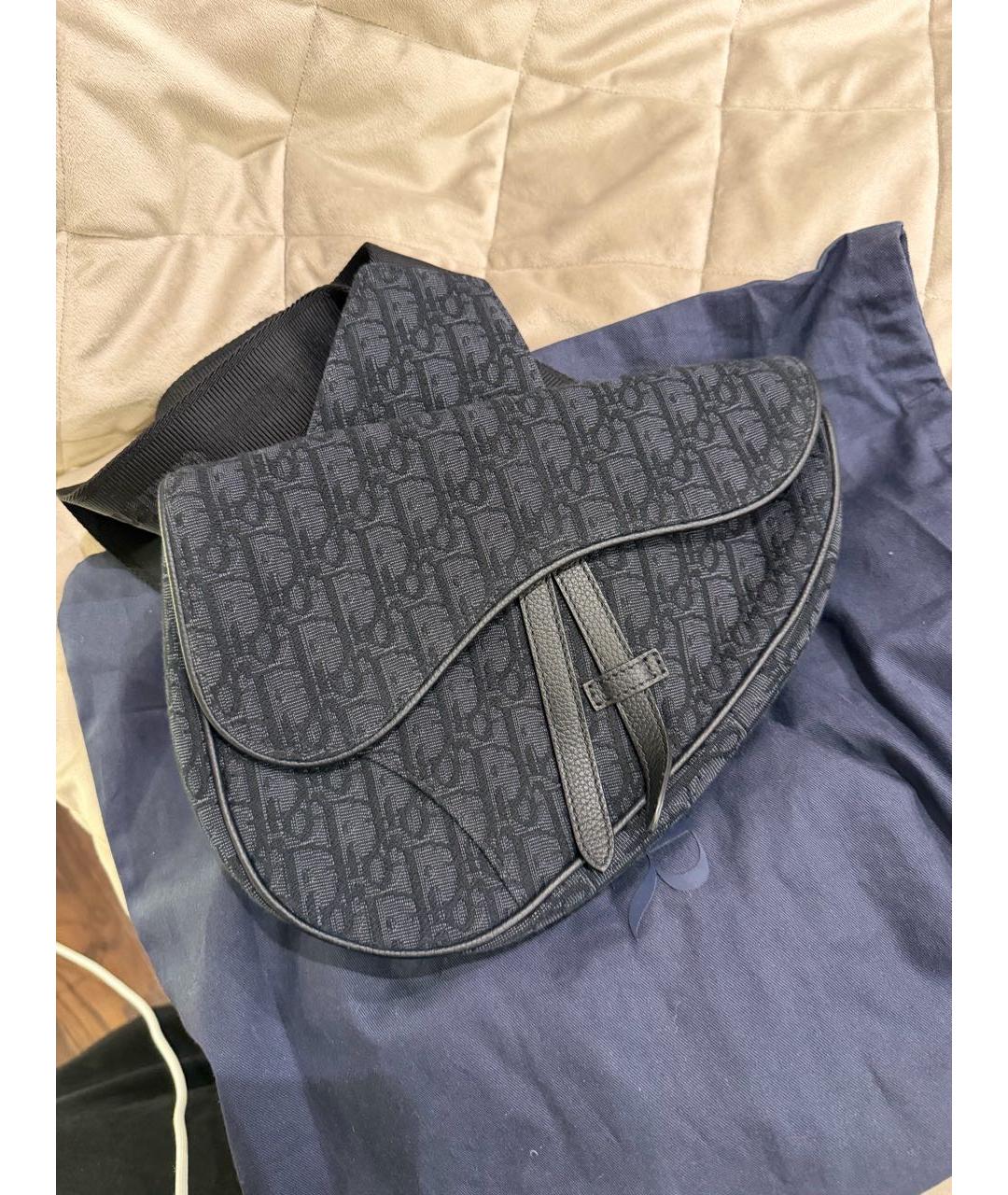 CHRISTIAN DIOR Темно-синяя жаккардовая сумка на плечо, фото 9