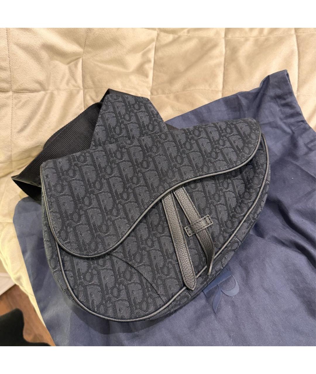 CHRISTIAN DIOR Темно-синяя жаккардовая сумка на плечо, фото 2