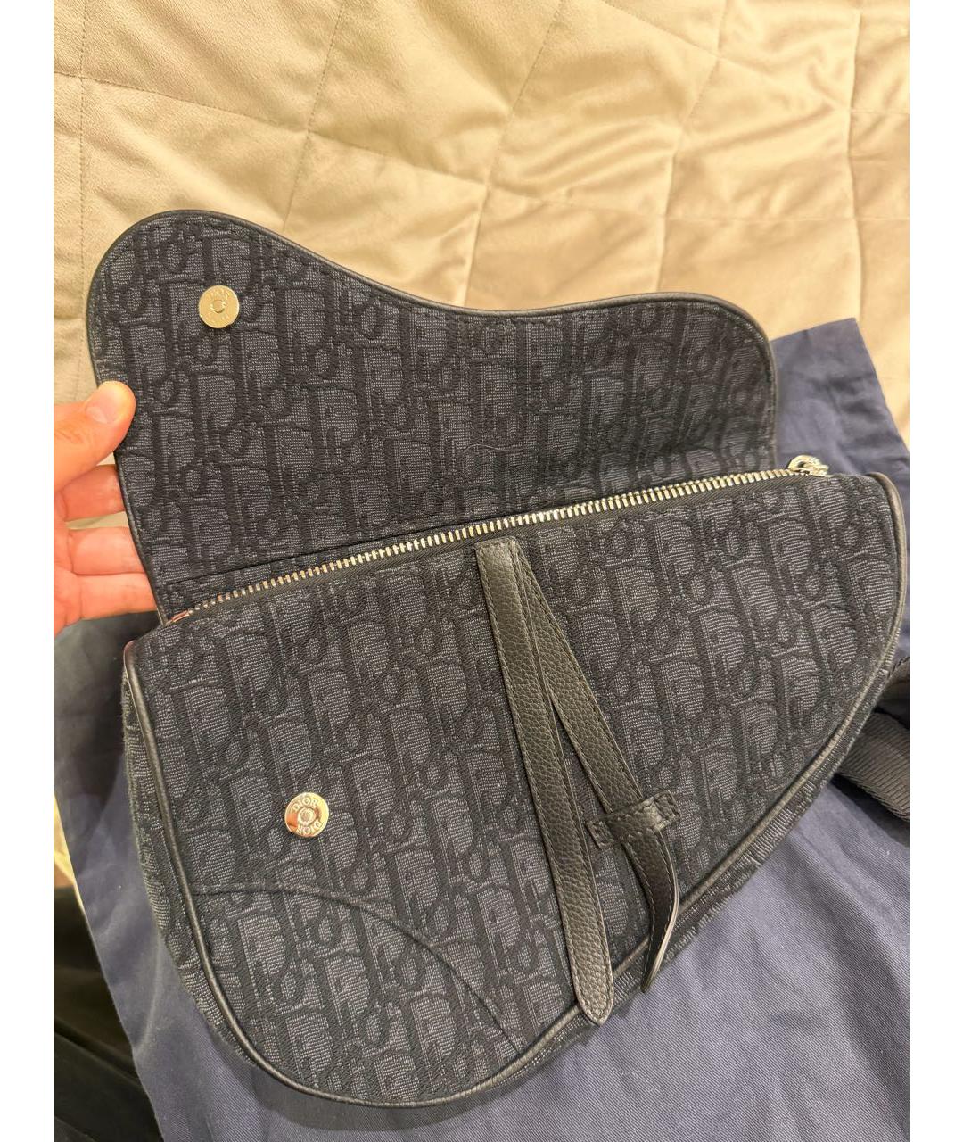 CHRISTIAN DIOR Темно-синяя жаккардовая сумка на плечо, фото 5