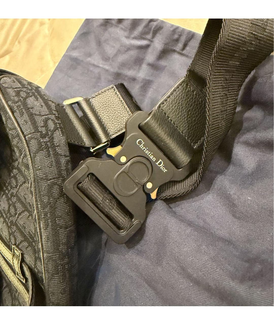 CHRISTIAN DIOR Темно-синяя жаккардовая сумка на плечо, фото 7