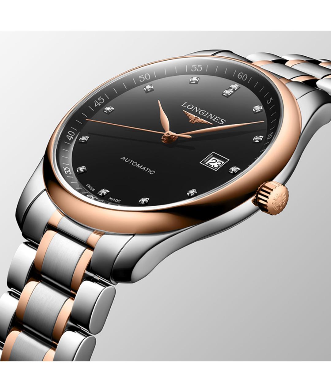 LONGINES Черные часы из розового золота, фото 4