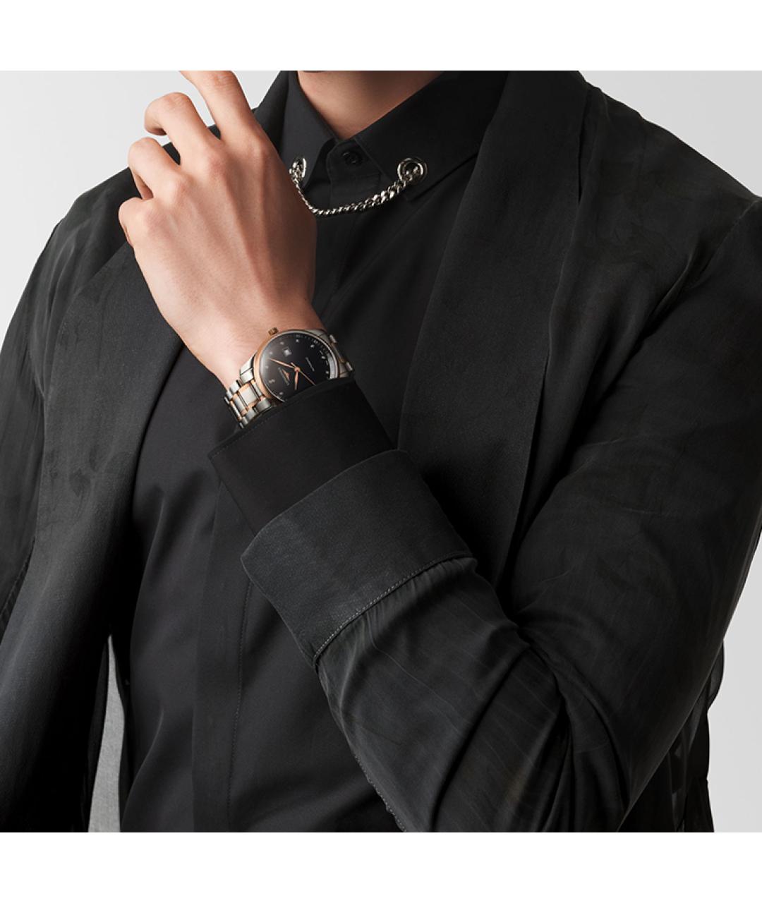 LONGINES Черные часы из розового золота, фото 5