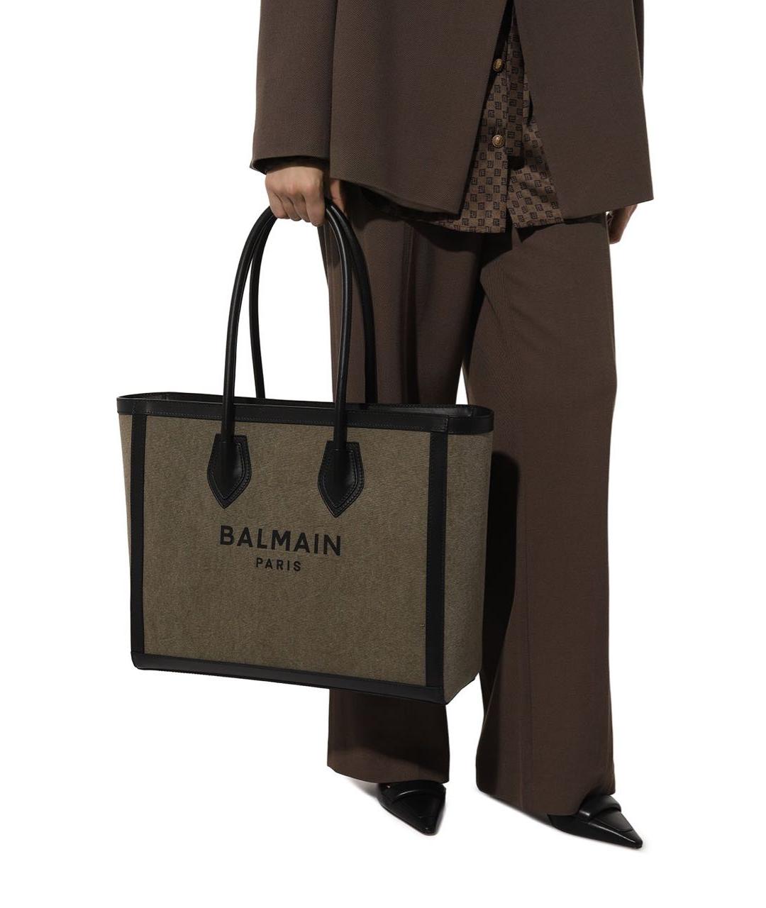 BALMAIN Хаки тканевая сумка тоут, фото 2