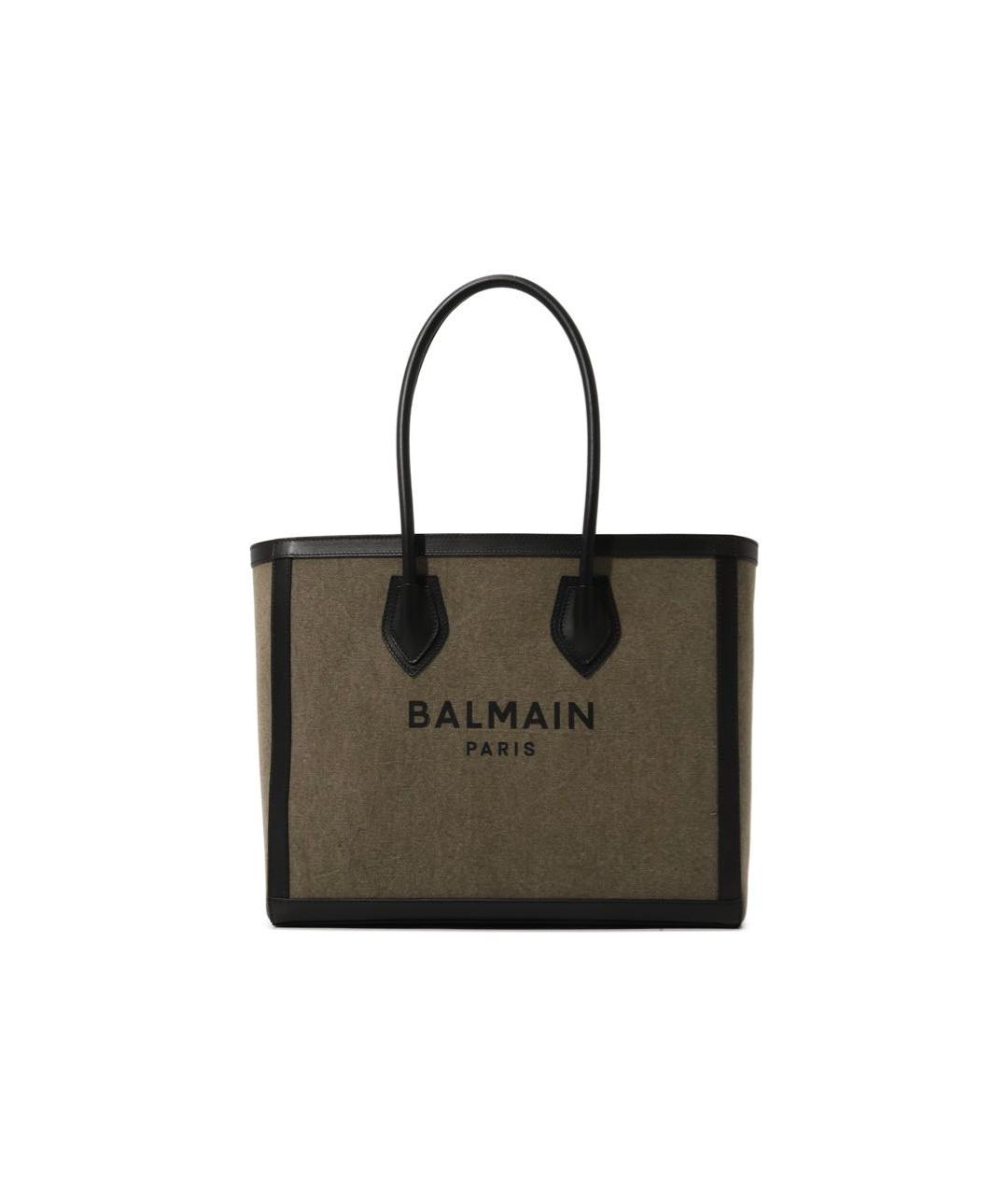 BALMAIN Хаки тканевая сумка тоут, фото 5