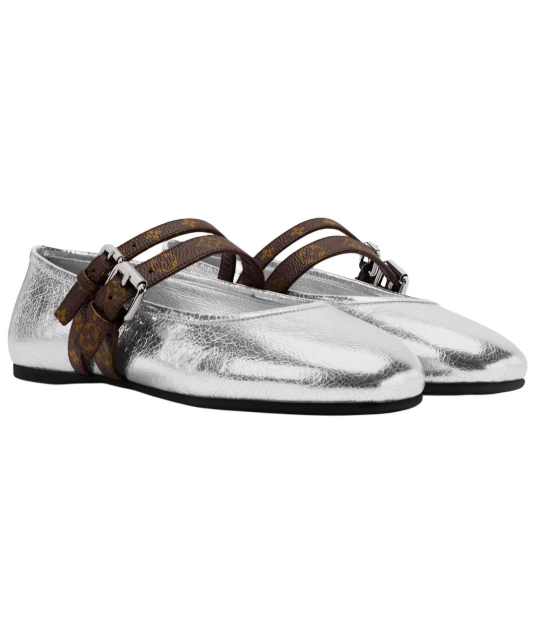 LOUIS VUITTON Серебряные кожаные балетки, фото 3