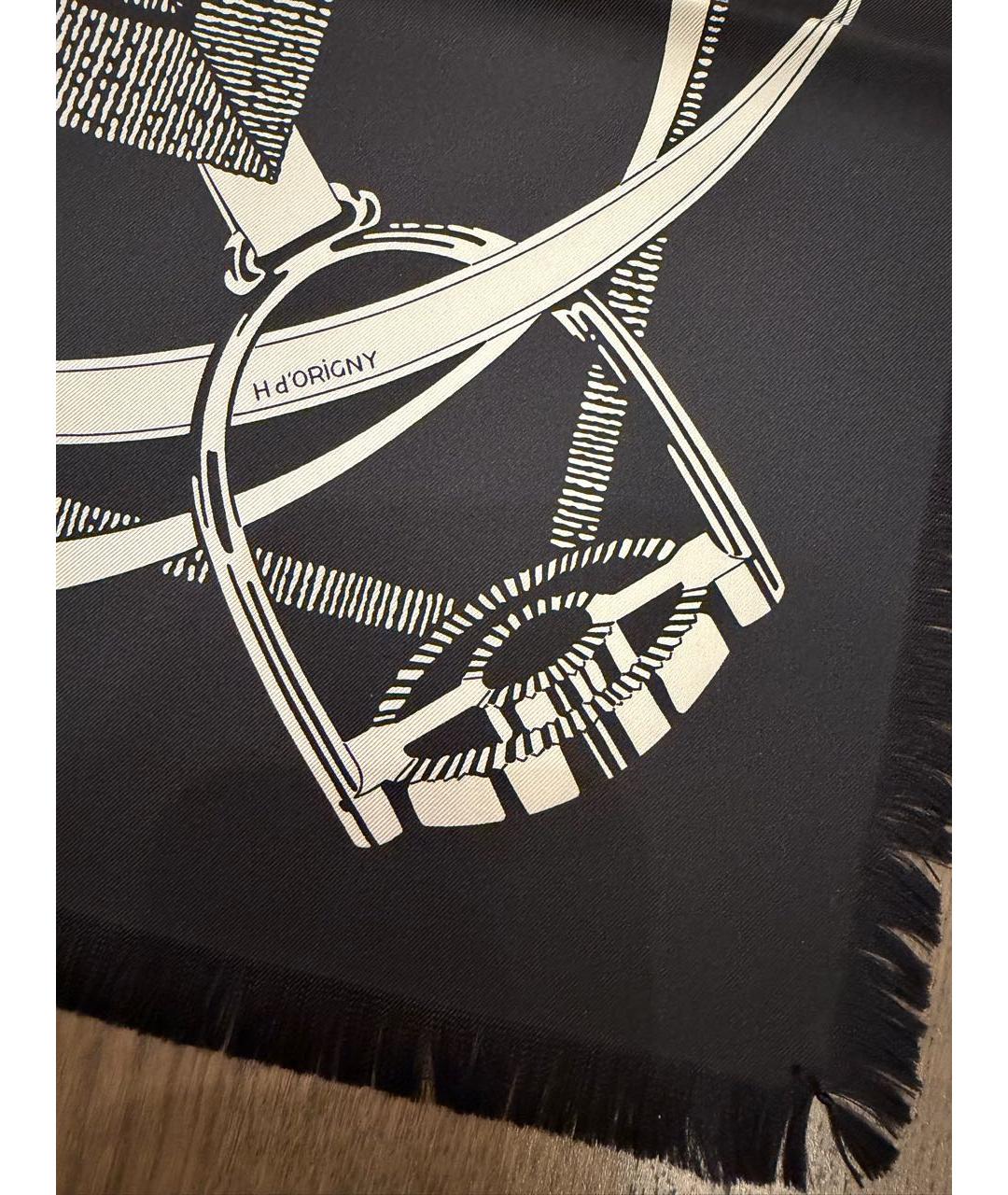 HERMES Черный шелковый шарф, фото 4
