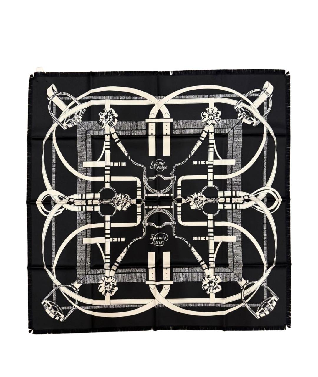 HERMES Черный шелковый шарф, фото 1