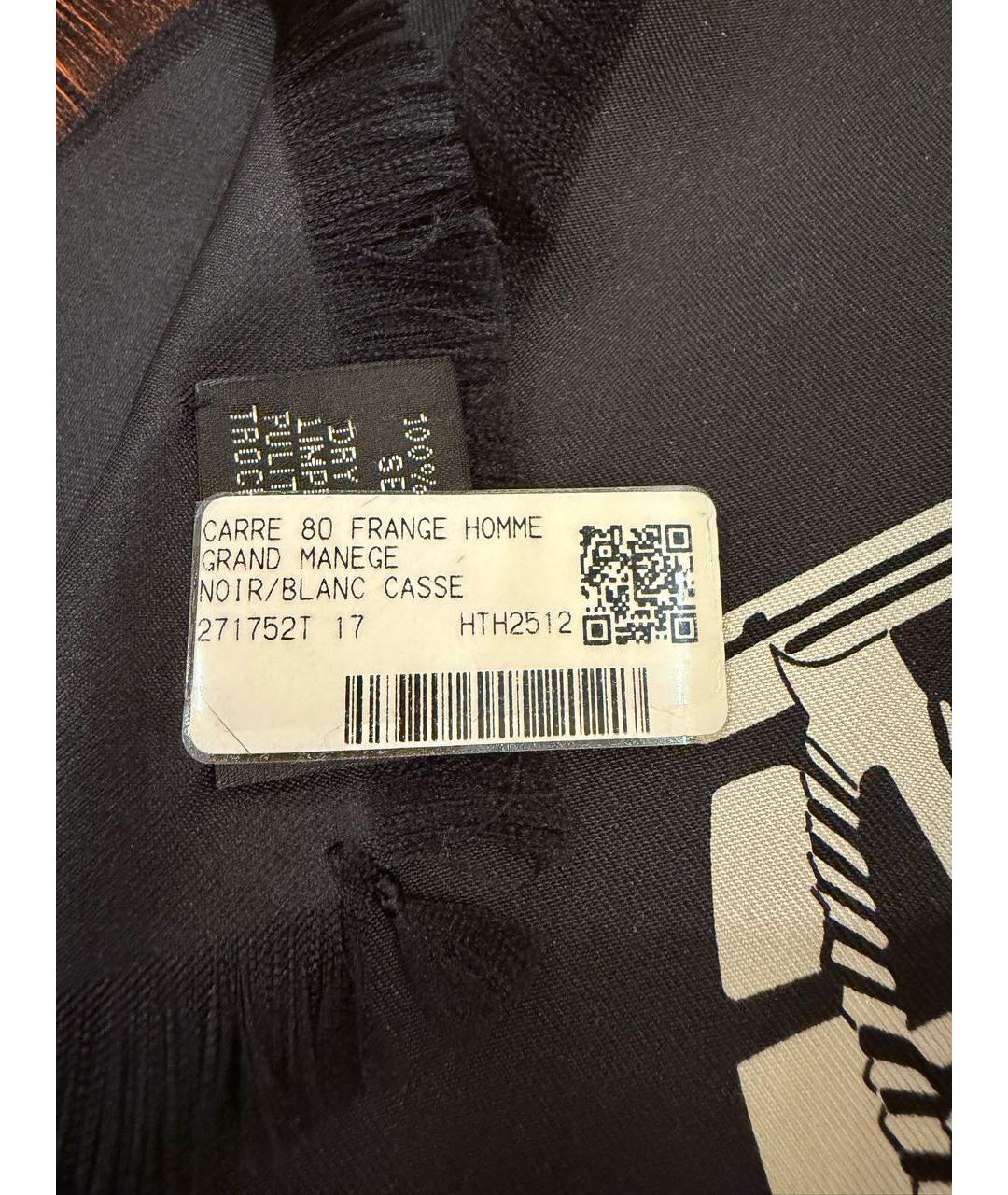 HERMES Черный шелковый шарф, фото 2