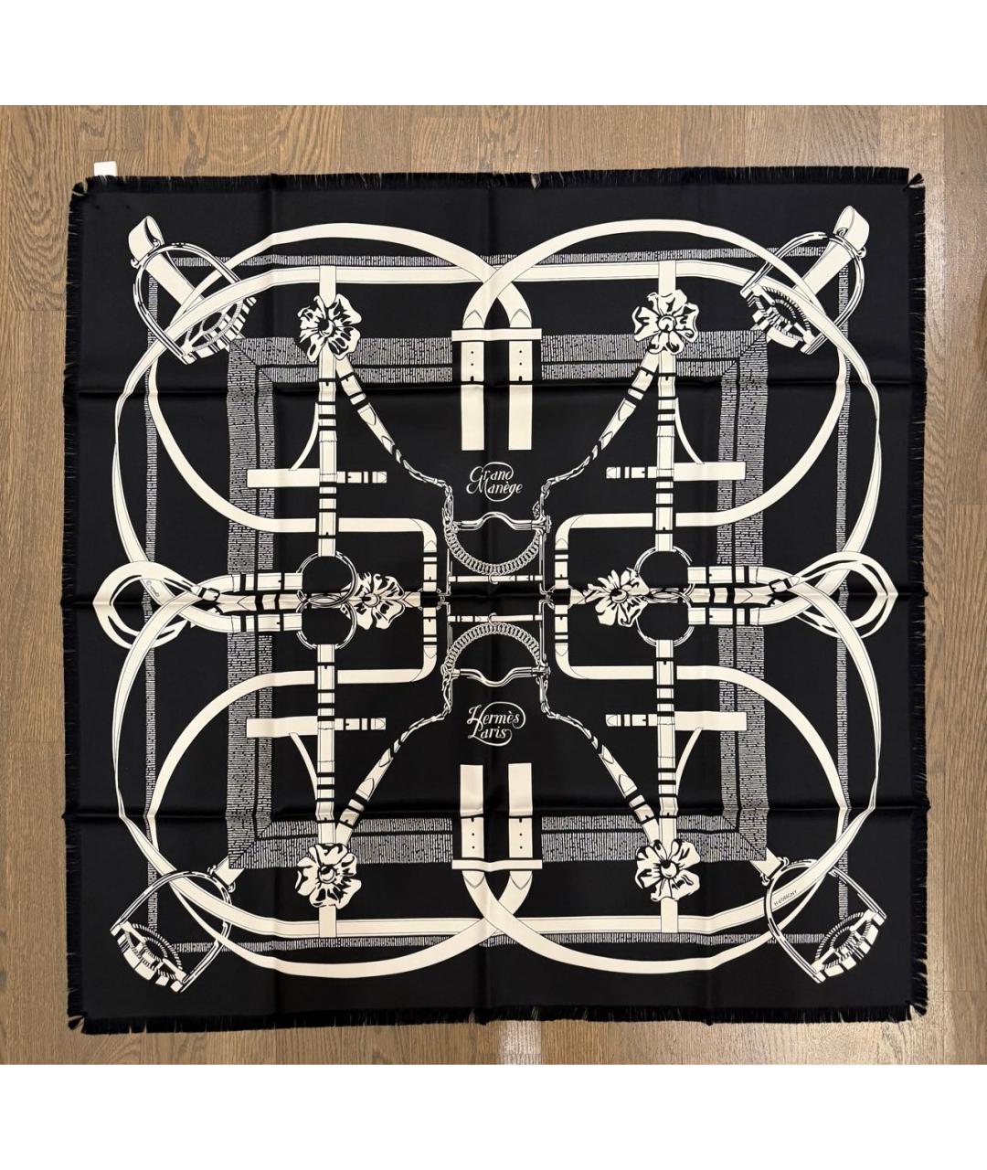 HERMES Черный шелковый шарф, фото 7