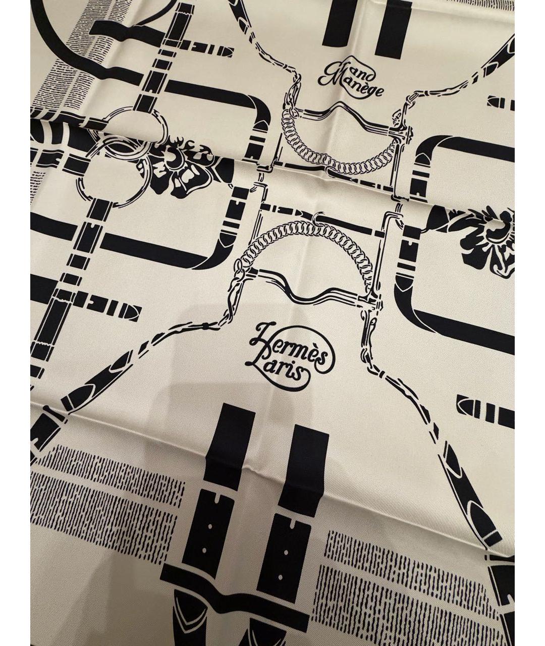 HERMES Белый шелковый шарф, фото 4