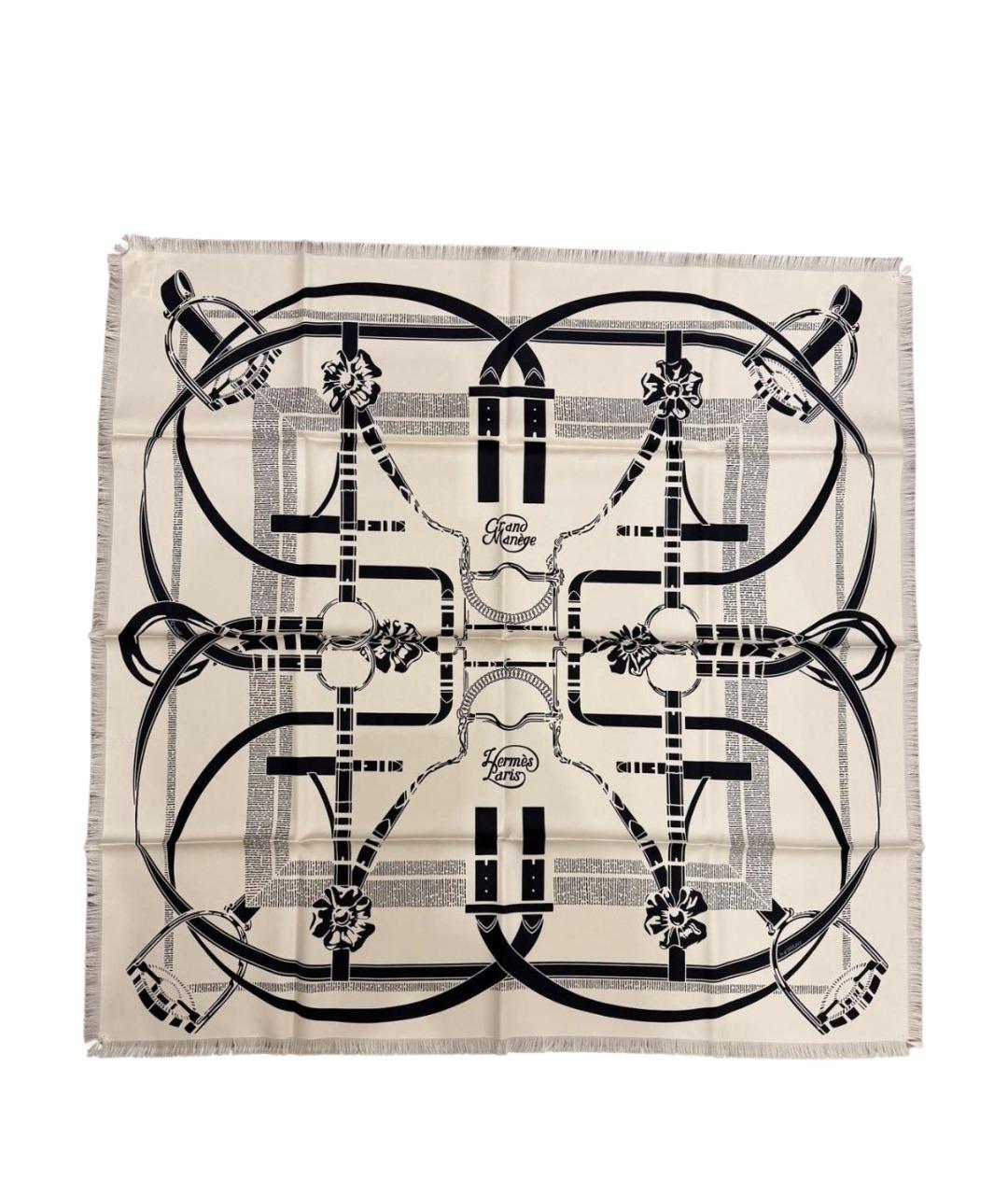 HERMES Белый шелковый шарф, фото 1
